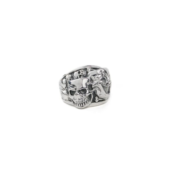 Laughing Joker and Skull Silver Men's Ring