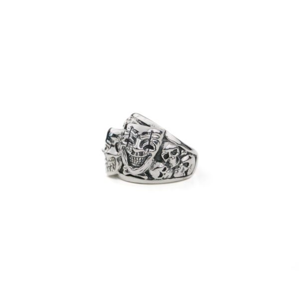 Laughing Joker and Skull Silver Men's Ring