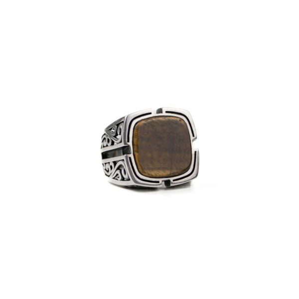 Tiger's Eye Square Vintage Silver Men's Ring