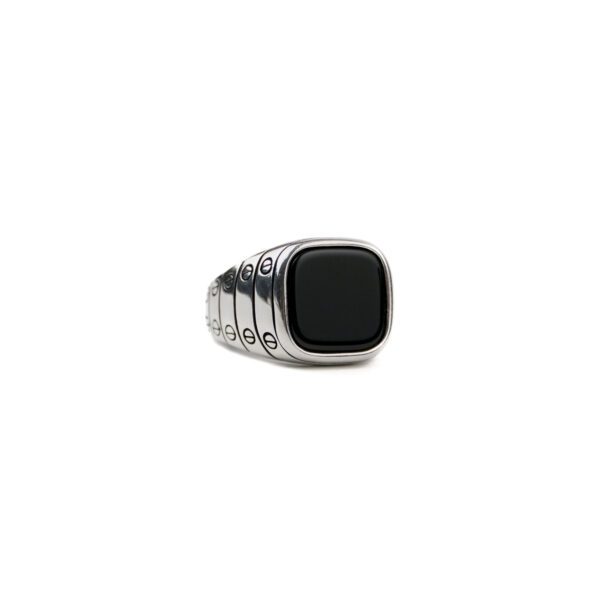 Onyx Square Stone Silver Men's Ring