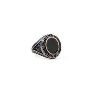 Onyx Stone Meandros Design Silver Ring
