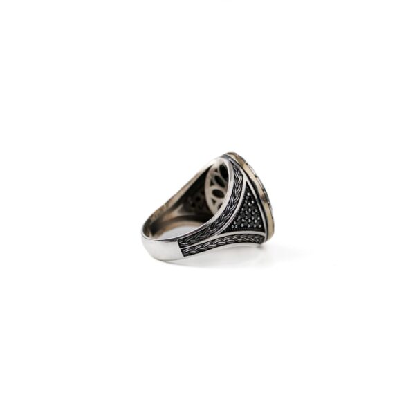 Onyx Stone Meandros Design Silver Ring