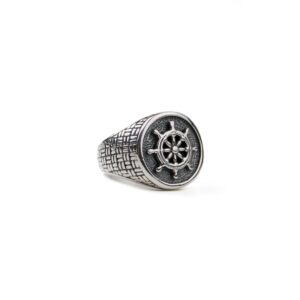 Nautical Wheel Silver Men's Ring