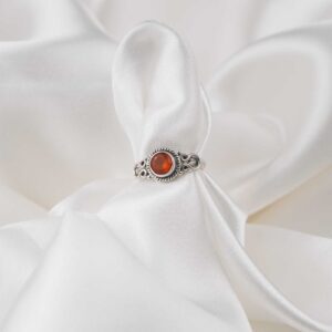 Fire Opal Sterling Silver 925 Women's Minimal Ring