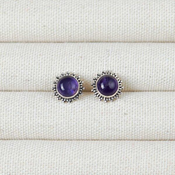 Amethyst Minimal Sterling Silver Earrings Studs