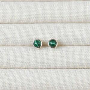 Malachite Green Stone Sterling Silver Earring Studs