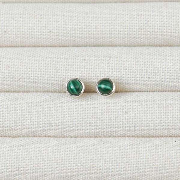 Malachite Green Stone Sterling Silver Earring Studs