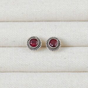 Ruby Red Stone Sterling Silver Earring Studs