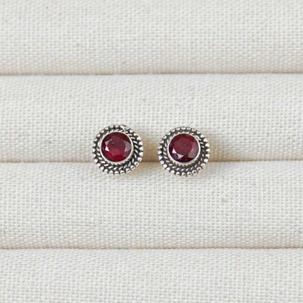 Ruby Red Stone Sterling Silver Earring Studs