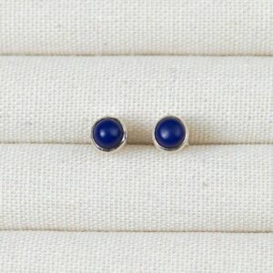 Lapis Lazuli Blue Stone Sterling Silver Earring Studs