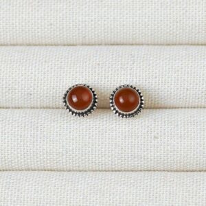 Carnelian Stone Sterling Silver Earring Studs