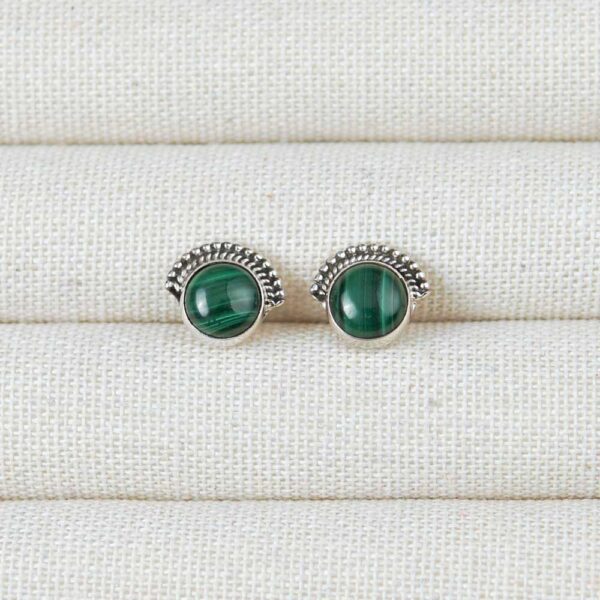 Malachite Stone Sterling Silver Earring Studs