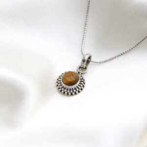 tiger eye round sterling silver pendant for women