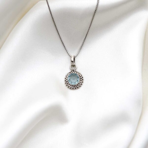 Blue Topaz Stone Silver Pendant - Image 4