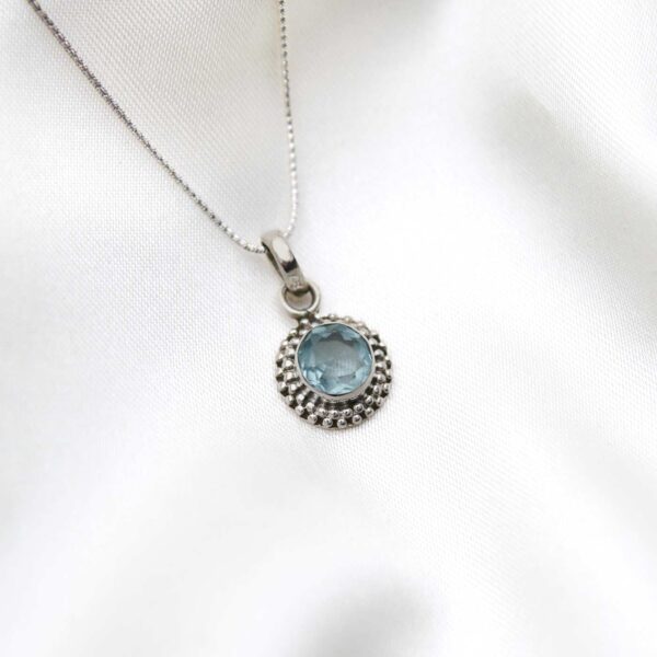 Blue Topaz Stone Silver Pendant - Image 3