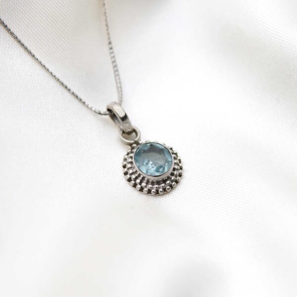 Blue Topaz Stone Silver Pendant