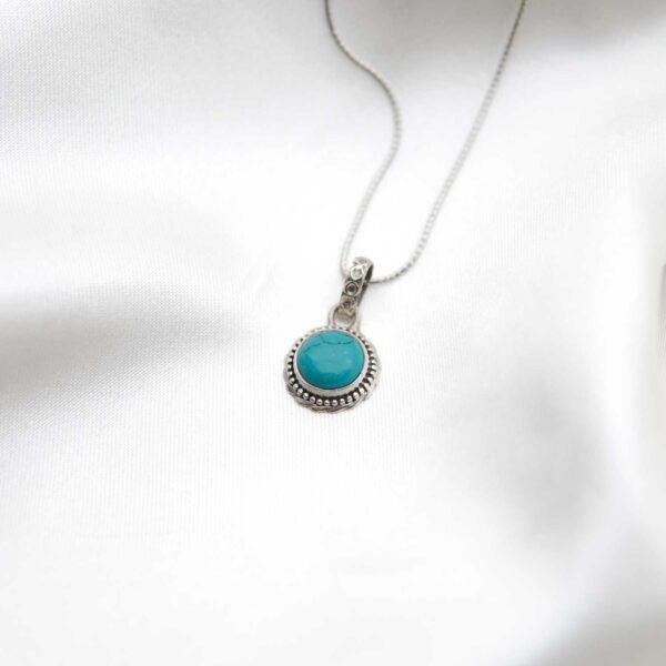 Turquoise Stone Silver Pendant - Image 3