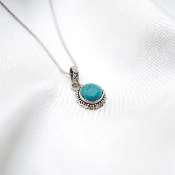 Turquoise Stone Silver Pendant - Image 4