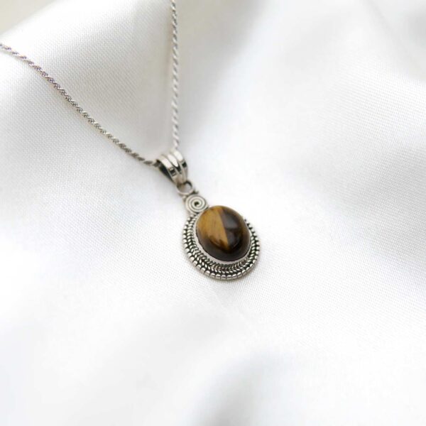 Tiger's Eye Stone Silver Pendant