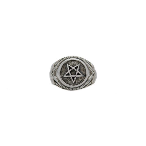 Pentagram Star with Ram’s Head Occult Sacred Symbols Gothic Medieval Talisman Sterling Silver 925 Ring