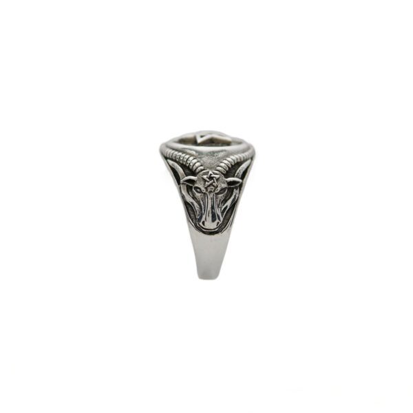 Pentagram Star with Ram’s Head Occult Sacred Symbols Gothic Medieval Talisman Sterling Silver 925 Ring