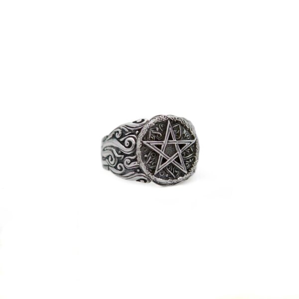 Pentagram Star Occult Sacred Symbols Gothic Medieval Talisman Sterling Silver 925 Ring