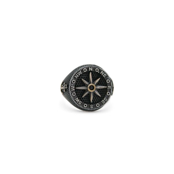 Compass Ring Black Rhodium Plated 925 Sterling Silver Men's Ring