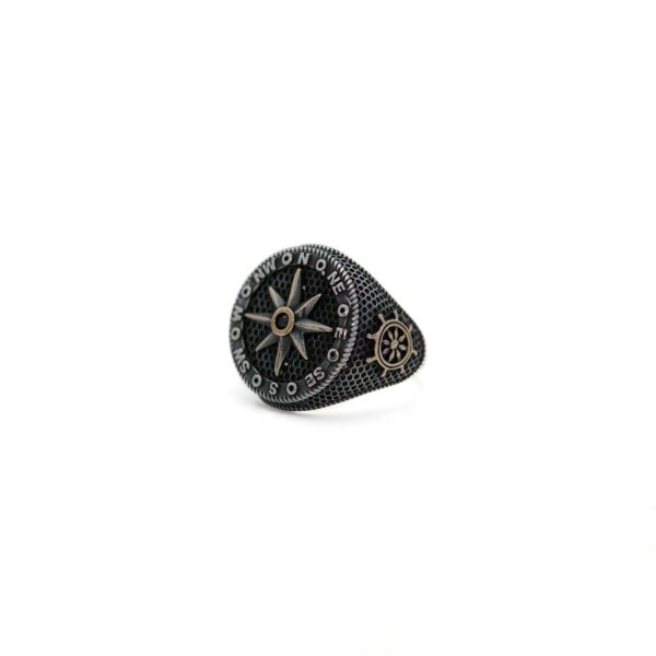 Compass Ring Black Rhodium Plated 925 Sterling Silver Men's Ring