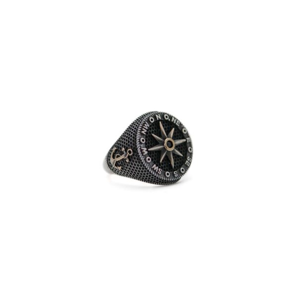 Compass Ring Black Rhodium Plated 925 Sterling Silver Men's Ring