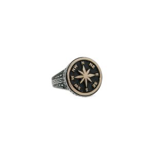 Compass Ring with Meandros Greek Design Greek Key Meander 925 Sterling Silver Men's Ring