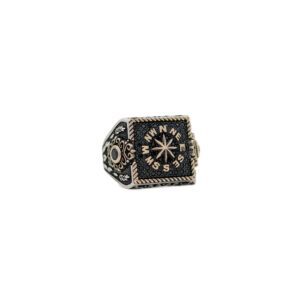 Square Compass Ring Black Zircon Stone 925 Sterling Silver Men's Ring