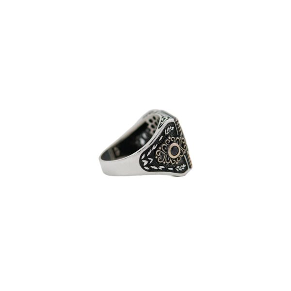 Square Compass Ring Black Zircon Stone 925 Sterling Silver Men's Ring