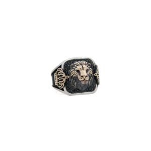 Lion Head King Crown Black Zircon Stones Sterling Silver Men's Ring 925