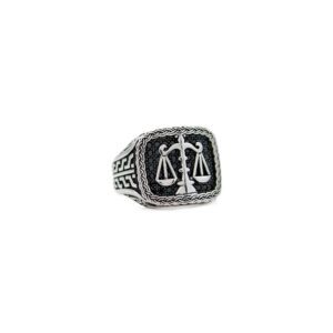 Scales of Justice Lawyer Judge Black Zircon Stone Mens Sterling Silver 925 Ring Jewelry Husband Gifts