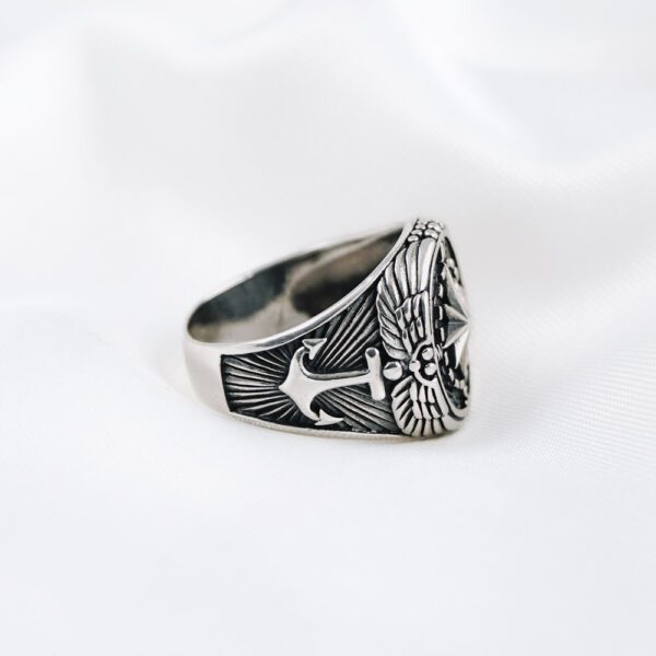 sterling silver 925 men unisex ring with compass and anchor on the sides