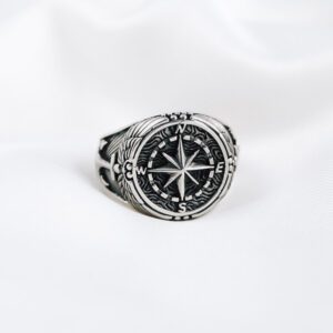 sterling silver 925 men unisex ring with compass and anchor on the sides