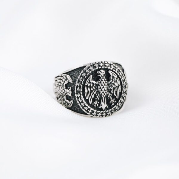 Eagle Sterling Silver Mens Ring 925 Oxidized Military