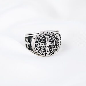 Saint Benedict Christian Cross Knights Templar Biblical Holy Symbol Mens Sterling Silver 925 Ring