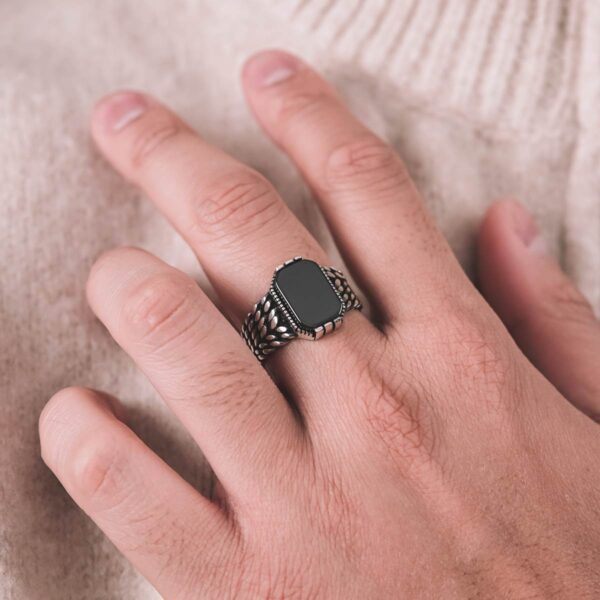 Onyx Stone Braided Silver Ring - Image 3