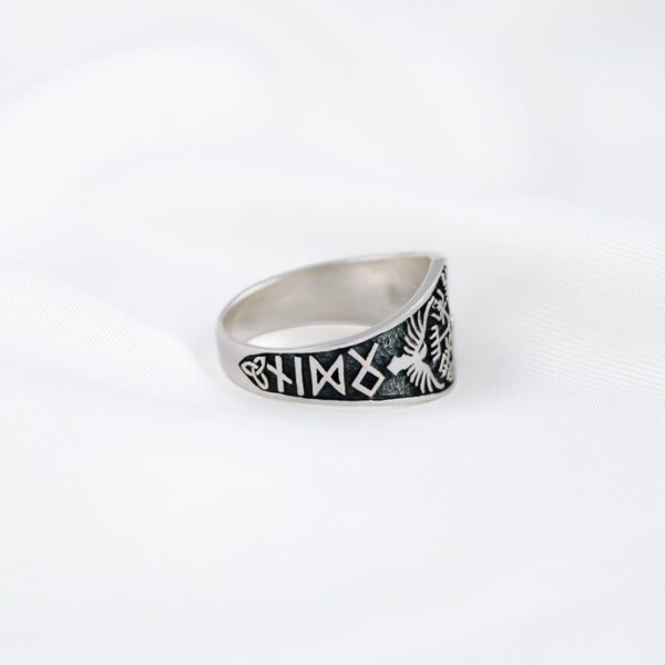 Vegvisir Viking Compass Rune Celtic Norse Symbol Odin Gungnir Sterling Silver 925 Mens Ring with Crows