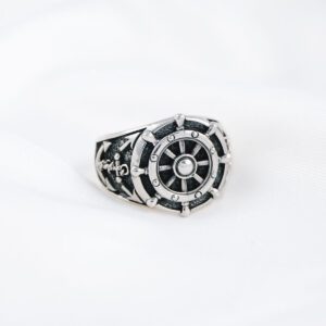 Ship Steering Wheel Anchor Nautical Sailor Sea Mens Ring 925 Sterling Silver Ship Steering Wheel