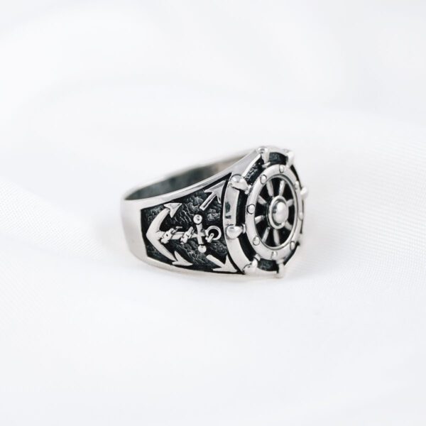 Ship Steering Wheel Anchor Nautical Sailor Sea Mens Ring 925 Sterling Silver Ship Steering Wheel