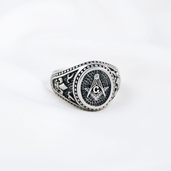 Freemason Master Mason Symbol G letter Talisman Geometry Compass Masonic Sterling Silver 925 Men Ring