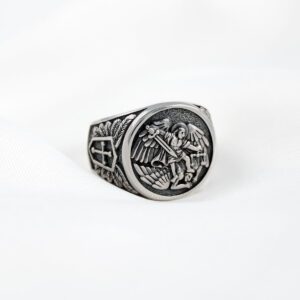 Saint Michael Archangel Christian Catholic Orthodox Angel Slaying Dragon 925 Sterling Silver Men Ring