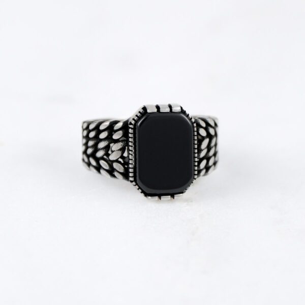 Onyx Stone Braided Silver Ring