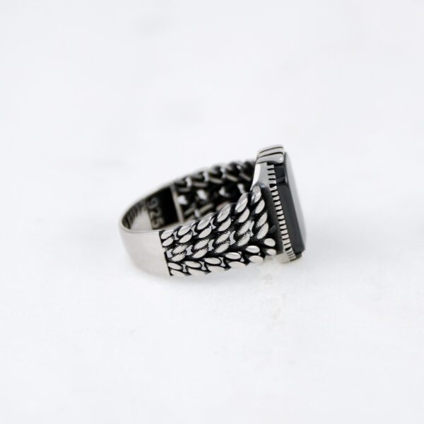 Onyx Stone Braided Silver Ring - Image 2