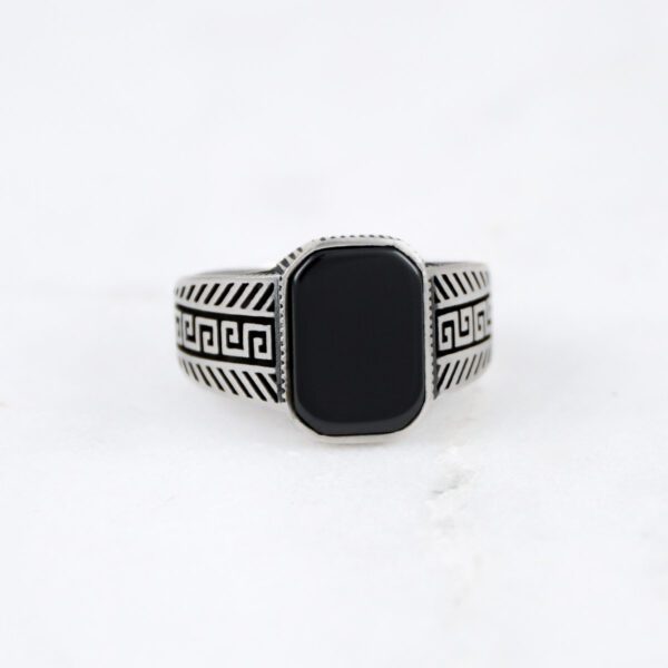 Onyx Silver Ring with Meandros 'Greek Key'