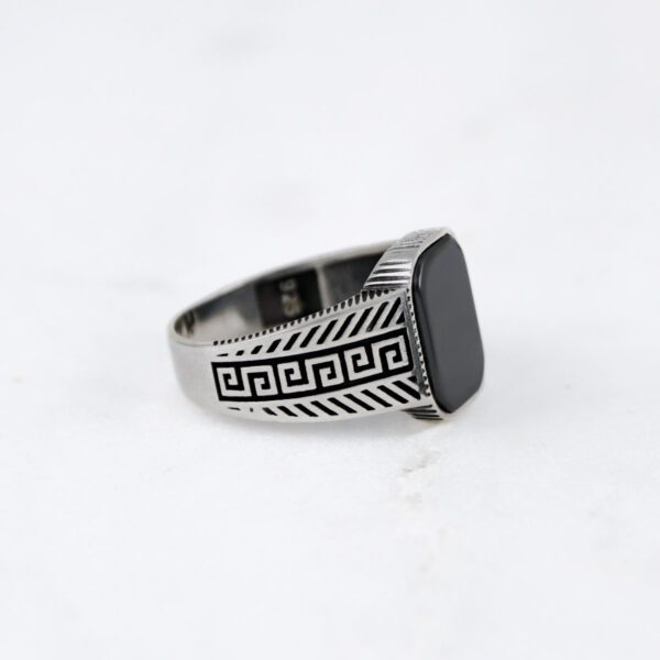 Onyx Silver Ring with Meandros 'Greek Key' - Image 2