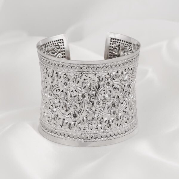 Floral Handmade Sterling Silver Bangle - Image 4