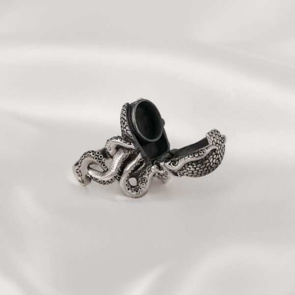 Octopus Pillbox Storage Hidden Compartment Sterling Silver 925 Ring Kraken Handmade Tentacles Ocean Pirates Handcrafted